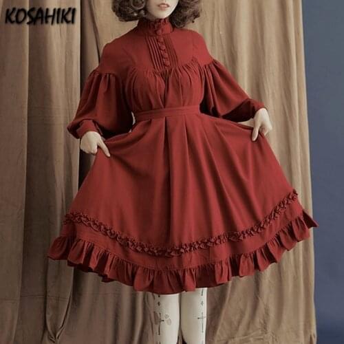 KOSAHIKI Gothic Vintage Lolita Dress Women Japanese Style Princess Dresses Lantern Sleeve Cute Party Dress Sweet Cosplay Costume