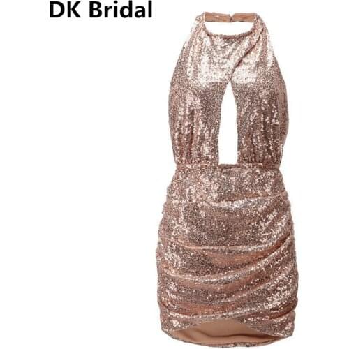 Mini Hollow Prom Dress Women Sequin Cut-out Short Dresses Pink Black Custom Color Open Back Party Gown Sexy vestidos de gala