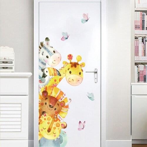 Zollor Watercolour Cartoon Animal Wall Sticker Left And Right Styles Bedroom Living room Door Creative Decorative Sticker