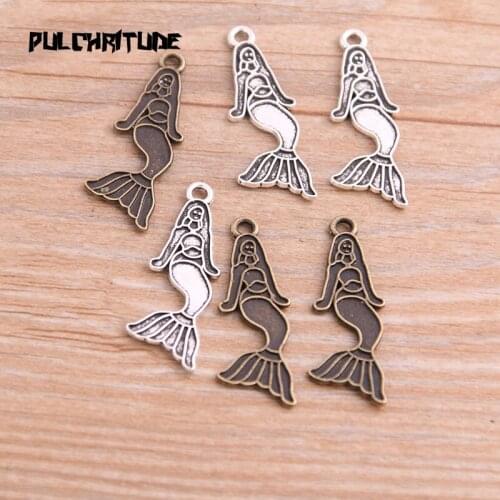 20PCS 11*30mm New Product Two Color Mermaid Charms Pendant Jewelry Metal Alloy Jewelry Marking