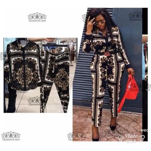 2019 new Fahsion(L-XXXXL)African Clothes For Lady Dashiki Top and Pants Suit Dress XFTZ03