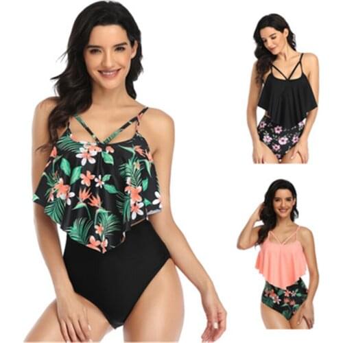 2020 Halter Ruffle Cover up the belly Bikini Set Women Print Swimsuit Sexy Backless Swimwear High waist Bikinis Bathing Suit