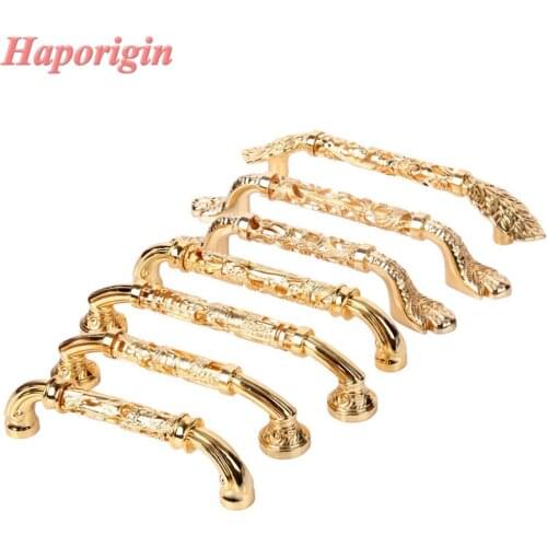 24K Golden Ivory Palace Kitchen Cabinet Drawer Handles Furniture Knobs Court Carved Wardrobe Knobs Cupboard Closet Dresser Pulls