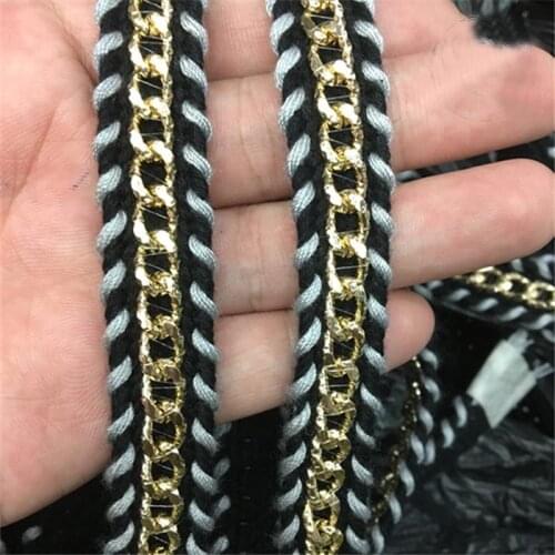 3Yds/lot 18mm wide gold chain with black and white pattern lace accessories clothes sleeve collar neck DIY decorative lace A1219