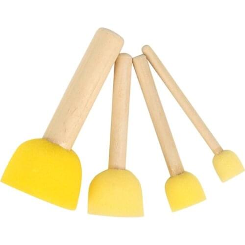 4Pcs/set Sponge Paint Brush Toys Wooden Handle Seal Sponge Brushes Children Drawing Graffiti Tools School Supplies
