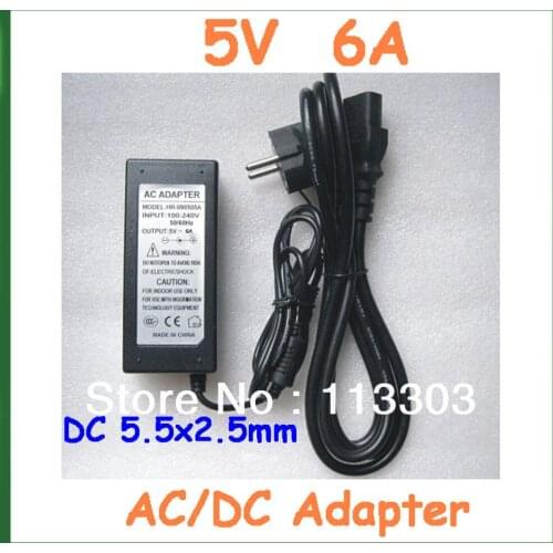 AC 100-240V to DC 5V 6A 30W 5.5*2.5mm / 5.5x2.5mm Power Supply Adapter + AC Cable EU US AU UK Plug