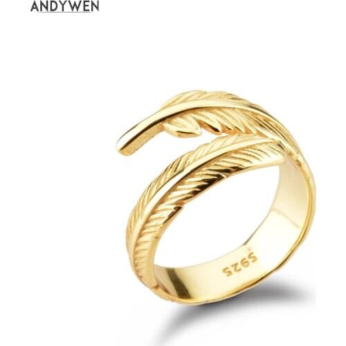 ANDYWEN 925 Sterling Silver 2021 Resizable Rock Punk Leafs Rings Open Size Leaves Adjustable Rings Jewelry 2021 Rock Punk