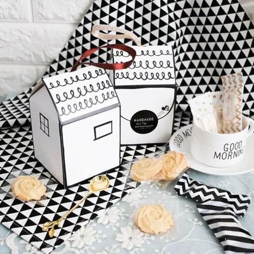 AVEBIEN Small House Box Nougat Biscuit Candy Box Baby Shower Souvenirs Wedding Candy Gift Box Favors Baked Packaging Hot 20pcs