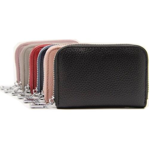 Men Card Case Multifunctional Zipper Small Wallet First Layer Cowhide Organ Card Case Rfid Anti-Theft Lady Card Holder