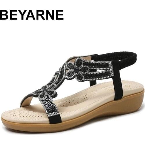 BEYARNE Glitter Slides Beach Shoes Ladies' Slippers On A Wedge Platform Big Size Low Jelly Sabot Soft Casual PU Fabric Crystal