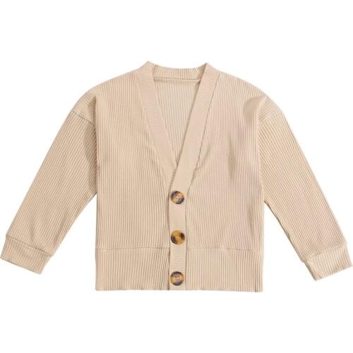 2021 2-7Y Casual Toddler Baby Girls Cardigan Tops Spring Autumn Solid Color Button V Neck Knitted Loose Coats Outwear