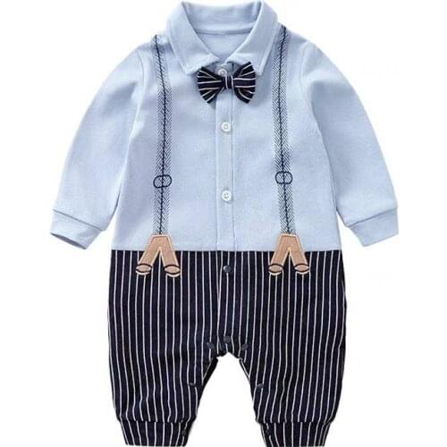 Baby Boy Rompers Newborn Clothes Full Long Sleeve Cotton Jumpsuits Infant Boys Onesie Toddler Kids Gentleman With Bow Oufits