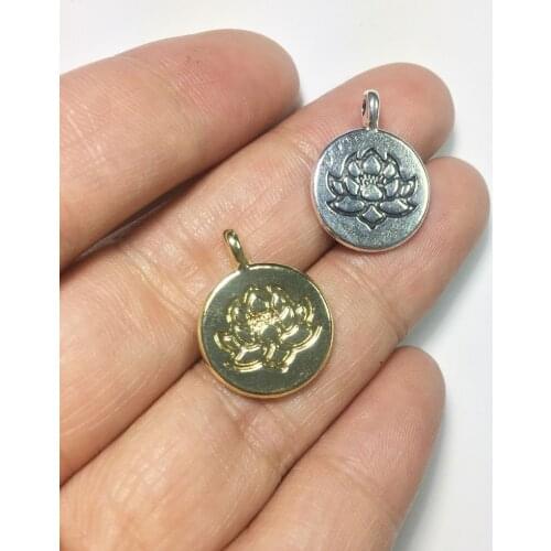 Eruifa 20pcs15mm Pretty Lotus Flower Zinc Alloy necklace,earring bracelet jewelry DIY handmade old and Rhodium silver