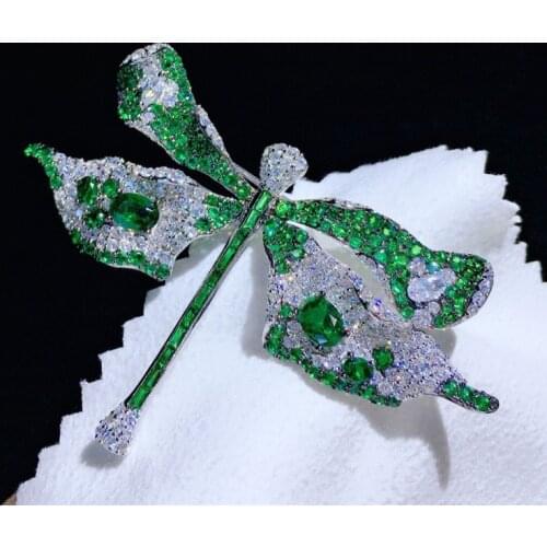 Red/Blue/Green Cubic Zirconia micro pave dragonfly Brooch Pin
