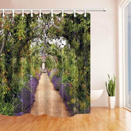 Colourful summer flower garden with a path under archway Shower Curtain 12Hook 180X180CM