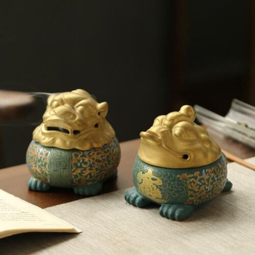 Chinese Colour Enamels Ceramic Backflow Incense Burner Cloisonne Mascot Censer Craft Ornaments Home Incense Stick Incense Road