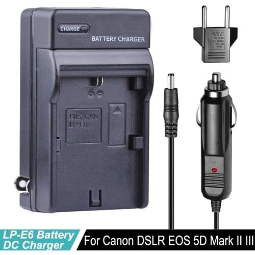 LP-E6 battery LP E6 LP-E6N Car Charger + EU Plug for Canon EOS 5D Mark 2 3 II III 5DS 5DS R 6D 7D 7D Mark II 60D 60Da 70D 80D