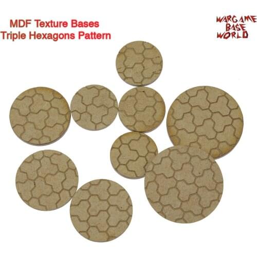 MDF Texture Bases - 25mm - 40mm Round Triple Hexagons Pattern Bricks Texture bases - Laser Cut wood