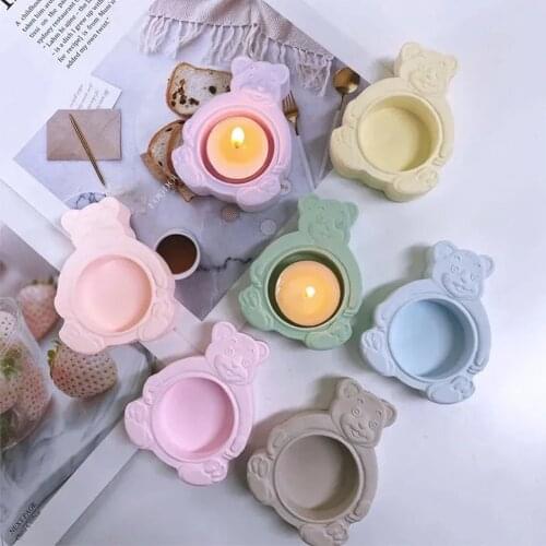 Cute Bear Plaster Candle Holders Beewax Soy Wax Container Candle Making Home Decorations Birthday Decor Gifts