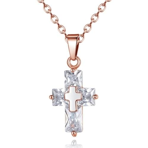 MOONROCY Crystal Chokers Pendant Cross Necklace Rose Gold / Silver Color CZ for Women Girls Dropshipping Jewelry Wholesale Gift