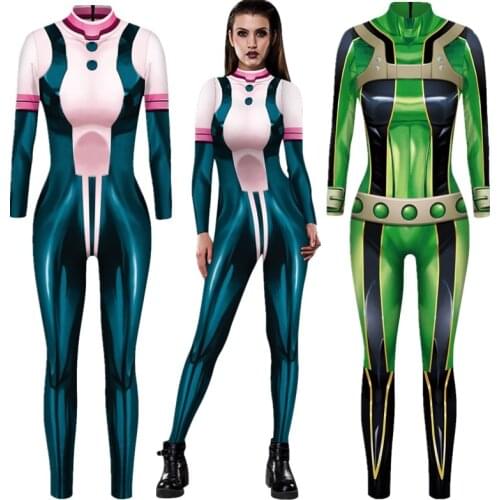 My Hero Academia OCHACO URARAKA Asui Tsuyu Cosplay Sexy Jumpsuit Catsuit Character Costumes Zentai Women Bodysuit Fancy Dress