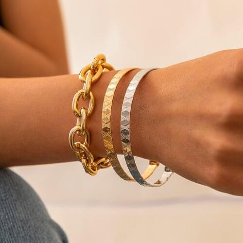 Bohemian Thick Chains Bangle Bracelet for Women/Girl Gold/Silver Color Bracelet Set 2021 Fashion Hand Chains Jewelry Party Gift