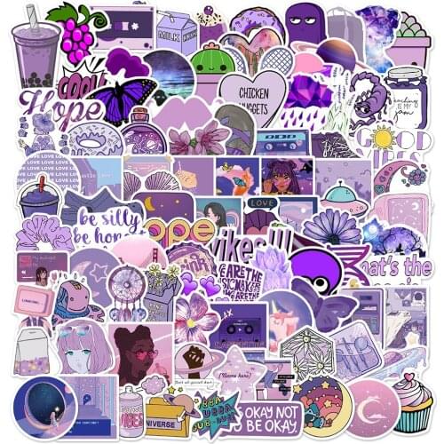 10/30/50/100Pcs Purple VSCO Stickers Pack Waterproof Cool Girl Stickers For Skateboard Laptop Suitcase Motorcycle Car Decal Toys