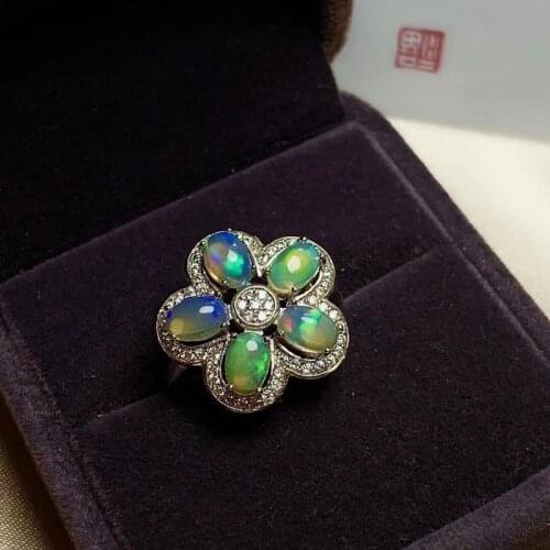 Natural Opal Gemstone Fashion Flower Rings for Women Real 925 Sterling Silver Charm Fine Wedding Jewelry
