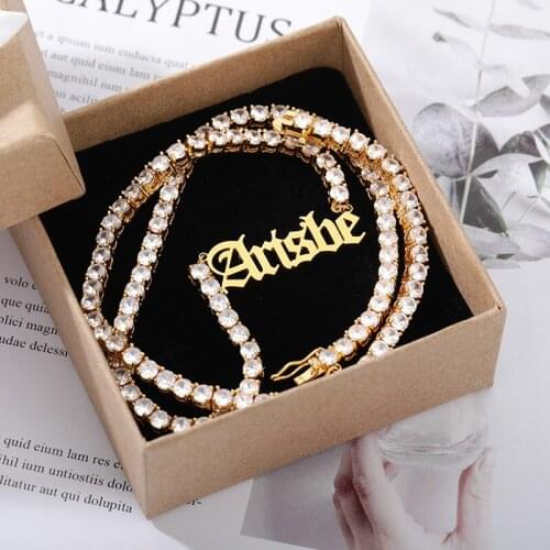 New Fashion Exquisite Zircon Jewelry Personalized Custom Tennis Chain Name Necklace for Women Letter Nameplate Pendant Gift