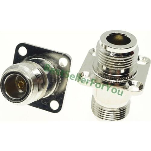NEW N Female Jack To N Female RF Coax Adapter Convertor 4-hole Panel Mount Flange Chassis Nickelplated