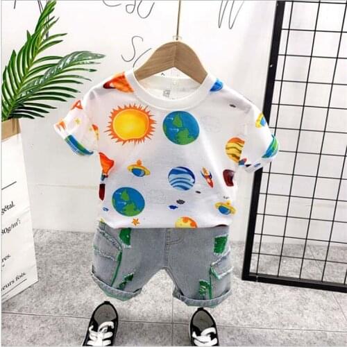 Children Clothing Summer Toddler Boys Clothes Outfit Kids Clothes Tracksuit For Boys Clothing Sets 2-7Y planet Print Clothes