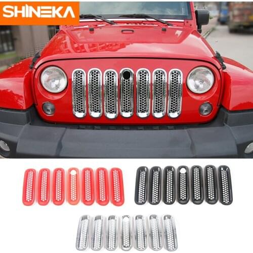 SHINEKA ABS Front Grille Insect Ring With Mesh Grille Inlet Decorative Cover for Jeep Wrangler JK 2007-2017