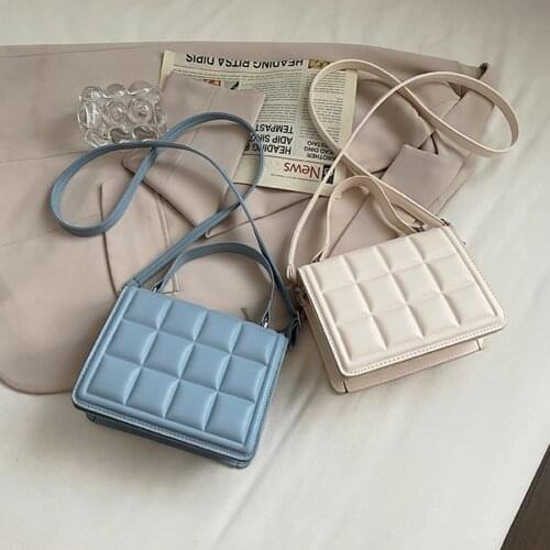 Casual Ladies Mini Handbags Flap Purse Vintage Women Checkered PU Leather Solid Color Crossbody Messenger Shoulder Bag