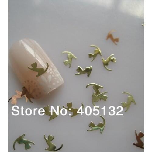 Approx. 1000pcs/bag Metal Gold Cat Design Non-adhesive Metal Slices Nail Art Decoration MS-238-2