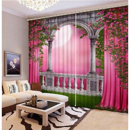 Pink curtain 3D Curtain Printing Blockout Polyester Photo Drapes Fabric For Room Bedroom Window Watercolor Décor