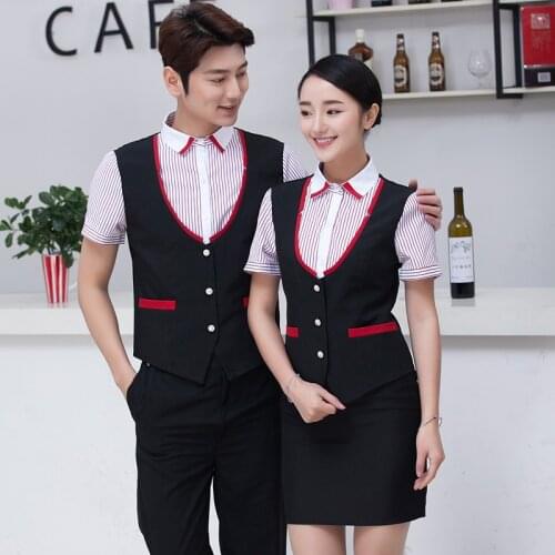 Supermarket KTV Vest Shirt Short Sleeve Hotel Waiter Work Uniform Slim Fit Fashion Hot Pot Restaurant Workwear Free Shipping