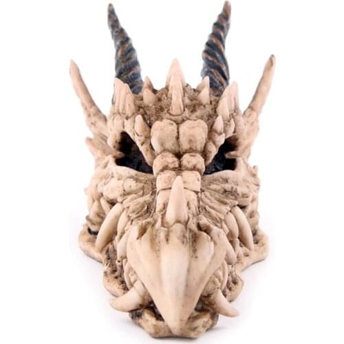Snarling Magical Dragon Skull Treasure Trinket Box Piggy Bank Medieval Gothic Horned Dragon Skull Sculpture Statue Coin Box