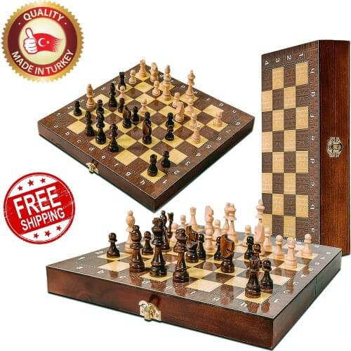 Chess Set Large Top Quality Wooden Box Folding Game Board 30cm*30cm Interior Storage Oak Wood Checkers Kids Gift Family Ajedrez