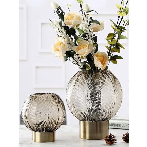 Nordic glass vase home decoration golden base vase flower arrangement decoration living room bedroom creative vase