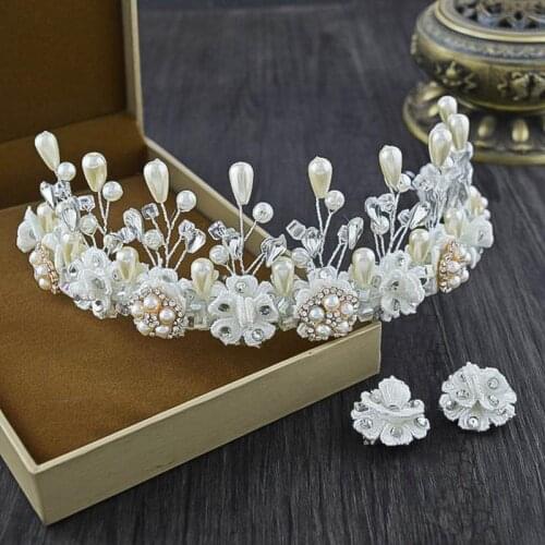 Bridal Headwear Wedding Jewelry Set Hairband Accessories Lace Pearl Flower Baroque Handmade European Trendy Headband HG00208