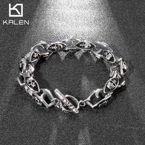 13mm Unique Skull Bracelet Mens 316L Stainless Steel Steampunk Jewelry