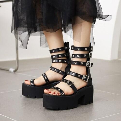 Women shoes 2021 Gladiator rivet sandals wedge platform gothic shoes for women sandalias de tacon fashion 35-44