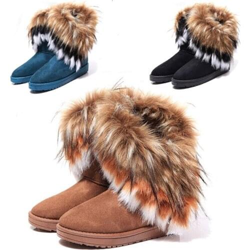Women Fur Boots Ladies Winter Warm Ankle Boots For Women Snow Shoes Style Round-toe Slip On Female Flock Snow Boot Ladies Shoes