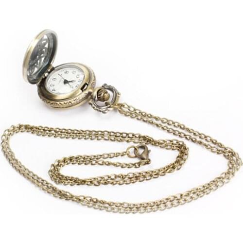 Women Men Pocket Watch Vintage Small Size Lotus Hollow Out Quartz Clock Necklace Chain MU8669