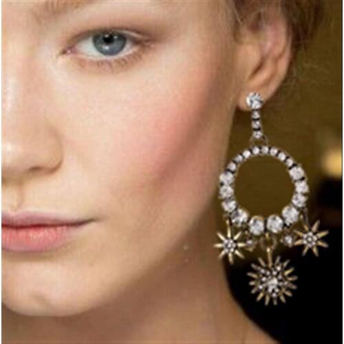 2020 Trend Vintage Big Circle Geometric Drop Earrings Women Fashion Star Pendants Hanging Earrings Retro Statement ZA Earrings