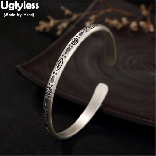 Uglyless S 925 Sterling Silver Bangle Mysterious Totem Patterns Vintage Fine Jewelry Carved Handmade Women Bangles Ethnic Bijoux
