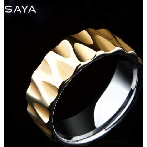Gold Plating Tungsten Men Rings for Party High Polished Wave Facet Cut Fashion Wedding Band Ring, Free Shipping, Customized