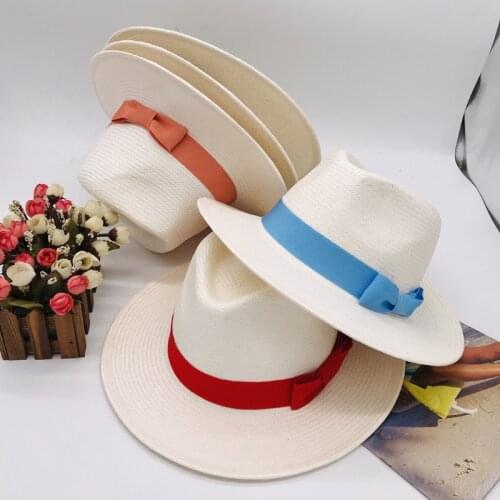 01912-fcm-59 solid British Style handmade grass white fedoras cap men women panama jazz hat