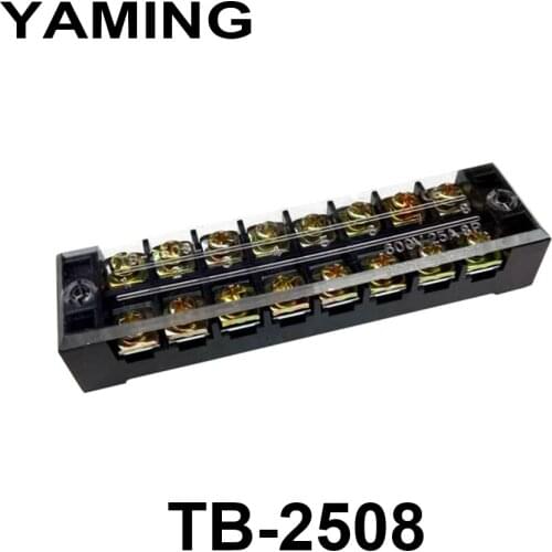 10PCS/lot TB-2508 Connection Dual Row 25A 600V 8P Terminal Blcok Strip with cover Plate 8 Positions Connector 0.5-2.5mm2