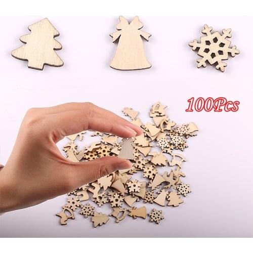 100pcs Wooden Pieces Cartoon Creative DIY Cute Embellishments Wood Ornament Cutouts Craft for Home Decoration Art Christmas